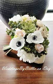 Blush Navy Succulent Brides Bouquet Blush Wedding Anemone Etsy Blush Wedding Flowers Bride Bouquets Flower Bouquet Wedding