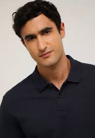 Camisa Polo John John Reta Lisa Azul-Marinho