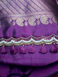 Silk Saree Pallu Enriched With Embroidery And Kuchu Innovative By Apoorva Embroidery Tassels Fashion Saree Tassels Designs Saree Accessories