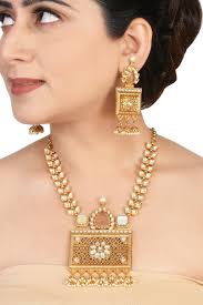 Antique 15ct yellow gold black enamel and pearl star set locket pendant. Antique Gold Pendant Kundan Layered Long Necklace Set Rentjewels