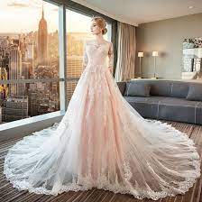 Rosa wunderschöne hochzeitsidee für beliebte. Mode Pearl Rosa Brautkleider Hochzeitskleider 2018 A Linie Applikationen Spitze Rundhalsausschnitt Ruckenfreies 1 2 Armel Kathedrale