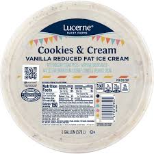 320 mg sodium (14% dv); Lucerne Dairy Farms Cookies Cream Vanilla Reduced Fat Ice Cream 1source