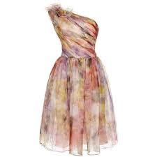 Marchesa Floral Print One Shoulder Cocktail Dress Floral Print Cocktail Dresses Beige Cocktail Dresses One Shoulder Cocktail Dress