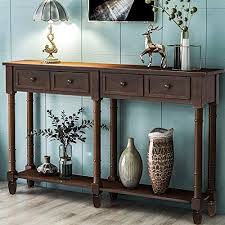 Retro Console Table Sofa Table For Entryway With Drawers And Shelf Living Room Table Dark Espresso P Purlove In 2020 Console Table Wood Console Wood Console Table