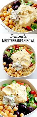 5 Minute Mediterranean Bowl My Favorite Lunch Recipe Try This Healthy Lunch Recipe It S Also Lunch Recipes Healthy Healthy Lunch Meal Prep Vegan Meal Prep