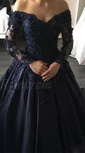 Ball Gown Black And Blue Wedding Dress Ball Gown Off The Shoulder Long Sleeves Navy Blue Gorgeous Prom Dress Long Sleeve Ball Gown Wedding Dress Long Sleeve Ball Gowns Ball Gowns Wedding