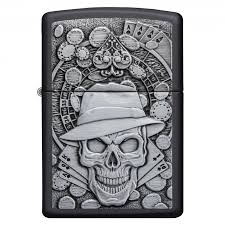 3″ 1/4 x 1″ screen charge: Zippo Black Matte Skull Detective Lighter