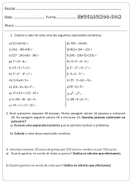 Calcule O Valor Numérico Das Seguintes Expressões Algébricas Atividades De Matematica 5 Anos Expressoes Algebricas Matematica Atividades De Matematica