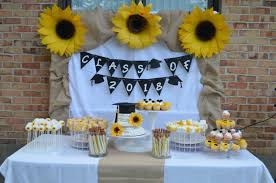 Sunflower Themed Dessert Table Graduation Party Cake Dessert Table Graduation Party Graduation Party Themes