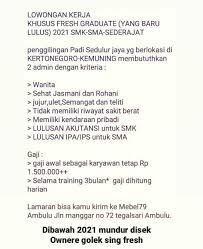 Menampilkan 1 sampai 9 dari 159 lowongan. Lowongan Kerja Mebel79 Butuh 2 Admin Wajib Lulusan 2021 Gaji 1 5juta Loker Sekitarku
