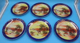 6 Antique Victoria Jee Tea Camel Rider Egyptian Desert Scene Dessert Plates 