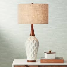 Choose from contactless same day delivery, drive up and more. 360 Lighting Mid Century Modern Table Lamp White Geometric Ceramic Wood Tan Fabric Drum Shade For Living Room Family Bedroom Walmart Com Walmart Com