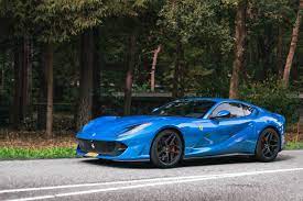 **sold**bj motors is pleased to offer another amazing 2018 ferrari 812 superfast in tdf blue over blu sterling chocolate interior. A Beautiful Stunning Blue Ferrari 812 Superfast Autos