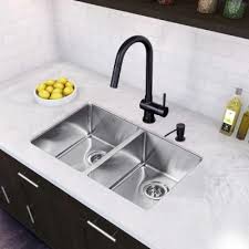 Vigo Alma Undermount Stainless Steel 29 25 In 50 50 Double Bowl Kitchen Sink With Grids Strainers In Stainless Steel Vg2918k1 The Home Depot Stainless Steel Kitchen Sink Undermount Kitchen Faucet Undermount Kitchen Sinks