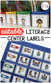 editable literacy center labels playdough to plato