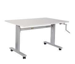 Flexa schreibtisch hohenverstellbar grau lasiert b120xh54 76xl70 mittelfuss tischgestell hohenverstellbar narrow tisch Schreibtisch Per Kurbel Hohenverstellbar