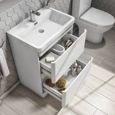 The stylish mirror cabinets, vanity units and various shelf elements provide plenty of storage space for all the small and large items you need for your moments of indulgence. 800mm White Freestanding Vanity Unit With Basin Portland Better Bathrooms