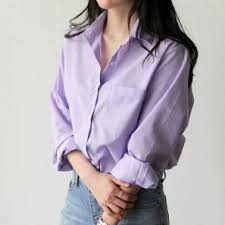One Pocket Turn Down Collar Full Sleeve Shirts Light Purple Blouse Befashionova Purple Shirt Outfits Loose Shirts Business Casual Outfits