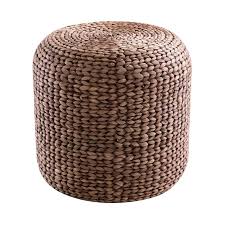 Mayes Round Water Hyacinth Woven Pouf Water Hyacinth Ottoman Woven