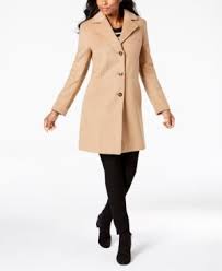 Calvin klein women's single breasted spread collar wool jacket. Calvin Klein Single Breasted Button Front Coat In Camel Modesens