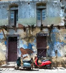 Scooters Panjim Watercolor Landscape Paintings Modern Art Abstract Architecture Painting