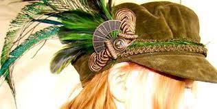 Neo Victorian Peacock Rockstar Steampunk Ecofriendly Feather Top Pageboy Newsboy Hat Cap Spectacular Steampunk Wedding Feather Hat News Boy Hat