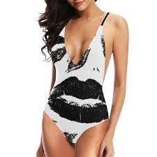 Kisses All Over Black Kisses Bathingsuit Artsadd Swimwear Backless One Piece Swimsuit One Piece Swimsuit Models
