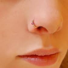 14k Solid Gold Nose Ring Small Gemstone Embellished Hoop Etsy Gold Nose Rings Solid Gold Nose Ring Nose Ring