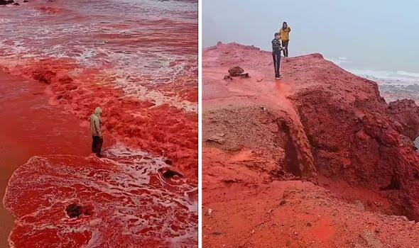 Bizarre moment 'blood rain' turns beach bright red | World | News |  Express.co.uk