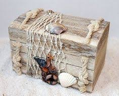Holz Truhe 14x9x10cm Serie Treibholz Maritim Dekoriert Mit Muscheln Fischernetz Mowe Basteln Mit Muscheln Muschel Basteleien Kiste Basteln