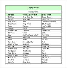Doc Pdf Excel Free Premium Templates Checklist Template Camping List Camping Checklist