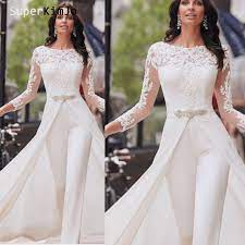 Courte ou longue, manches courtes ou longues, bustier ou à bretelles, unie ou imprimée, casual ou habillée; Superkimjo Robe De Mariee En Dentelle Pour Femmes Combinaison Pour Mariage Avec Des Appliques En Perles Pantalon Elegant En Ivoire 2020 Aliexpress