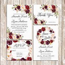 Printable Wedding Burgundy Purple And Pink Invitation Set Boho Wedding Invitations Diy Floral Wedding Invitations Purple Wedding Invitations