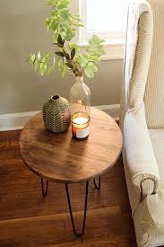 Round Wooden Side Table With Hairpin Legs Rustic Industrial Wooden Side Table Table Decor Living Room Round Side Table Decor