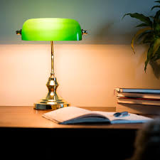 Vintage brass and green glass shade bankers table lamp pull chain adjustable. Bankers Lamp Gold With Green Shade Lampandlight