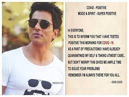 Maybe you would like to learn more about one of these? Sonu Sood Reveals He Has Tested Positive For Covid 19 Says His Mood And Spirit Are Super Positive Hindi Movie News Times Of India