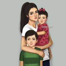 2 045 likes 209 comments sara ahmed sarra art on instagram مساااء الورد حبايب رسمه للي طلبو بنت مع ولد وعكس mother daughter art mother art mom art