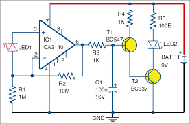 Led As Light Sensor Electronics Do It Yourself Project Light Sensor Light Sensor Circuit Simple Circuit
