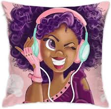 Blue and purpled haired girl. Amazon Com Sara Nell Black Art Throw Pillow Cases Black Girl African American Girl Love Music Purple Hair Pillow Covers Decorative 18x18 Inch Pillowcase Cushion Covers Zipper Home Kitchen