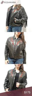 Vtg 90s First Fringed Biker Leather Jacket Roses Black Leather Biker Jacket Biker Leather Jackets