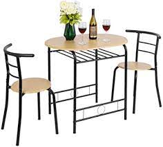 They're all under $500, too! Amazon Com Vingli 3 Piece Dining Set Small Dining Table And 2 Chairs Kitchen Breakfast Dining Table Set With Metal Frame And Wine Rack Natural Table Chair Sets