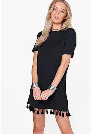 Sophia Crewneck Tassel Bottom Shift Dress Clothes For Women Shift Dress Black Shift Dress