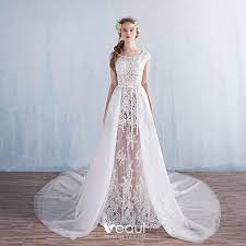 Immer mehr paare entscheiden sich heute dazu neue, moderne wege zu gehen und. Mode A Linie Strand Brautkleider 2017 Kurze Armel Ruckenfreies Applikationen Weiss Glanz Mit Spitze Schleife Stoffgurtel