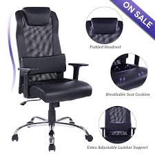 Reficcer Mesh Pu Leather Office Chair Computer Desk Task Ergonomic Swivel Chair Adjustable Lumbar Support And Padded Headrest Black