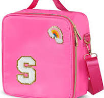 Lancheira de nylon isolada para meninas, crianças e mulheres - elegante  rosa preppy grande lancheira com alça ajustável e letra de chenille 'S',  bolsa ...