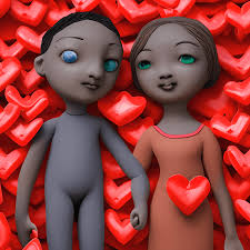 8k High Definition Plasticine Clay Brown Girl and Boy with Eyes Holding  Hands Surrounded by Red Hearts Graphic Design · Creative Fabrica