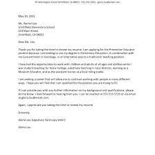 Sample Cover Letter For A School Position