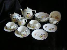 Vintage Nippon Child S Tea Set Anthropomorphic Bunny And Children In Pierrot Costume Clown Jester Hand Painted 21 Pieces Teapot Plates 6410a Kids Tea Set Vintage Nippon Tea Set