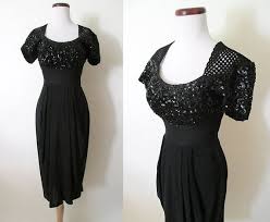 Stunning 1940 S Black Crepe Cocktail Party Dress With Sequin Shelf Bust Tulip Skirt Old Hollywood Dresses Vintage Dresses Cocktail Party Dress
