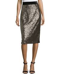 Milly Clothing Milly Sequined Midi Pencil Skirt Antique